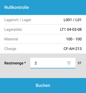 Nullkontrolle Korrektur (mit Charge) in mobiler App für SAP Lagerlogistik