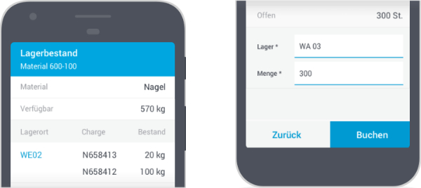 Beispiel-Screen einer mobilen Scanner-App mit Bestandsanzeige in der Inventur mit SAP