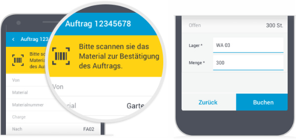 Beispiel-Screen für Wareneingangsbuchung mit mobiler Scanner Lösung.